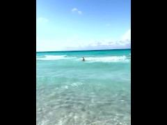 Sexy Monika Fox Walks Along Beach
