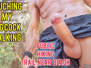 naked hiking, horny hiking, horny guy, big cock