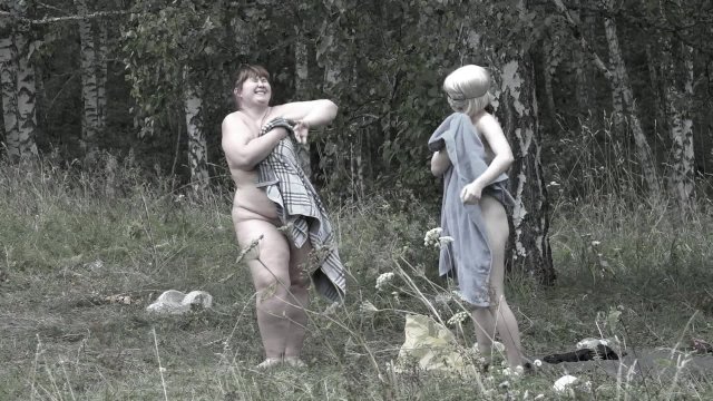 Mature girlfriends from Lesyanka are having fun in the forest.