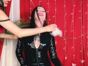 Preview 4 of Tickling with a feather. Real emotions, loud laughter. Tickle fetish. PVC catsuit
