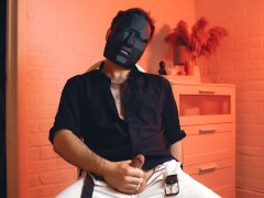 Masked handsome man Noel Dero watches kinky porn and jerks off. Loud moans and orgasm of a young guy