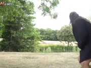 Preview 1 of CFNM outdoor British babes wank cock in group HJ action