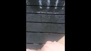 Messy piss on the balcony