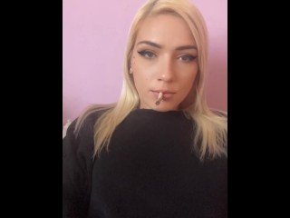 Sexy Blonde Girl Smoke a Cigarette