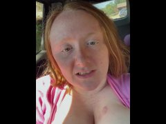 Big titty redhead in public