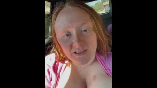 Big titty redhead in public
