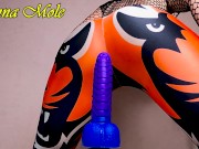 Preview 6 of PAWG in spandex leggings wiggles her ass and rides a big ribbed dildo Anna Mole