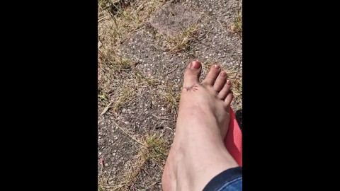 Anklet socks garden walk. Grass is dry so a little bit of cracking under my feet.🥰