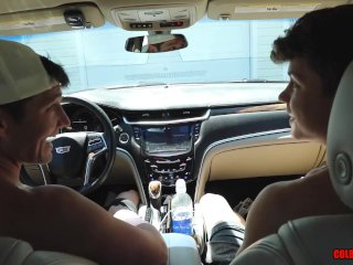 Tight Cowboy Calvin Banks gets SPITROASTED by his Frat Bros Drake Von and Colby Chambers screenshot number 0