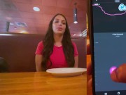 Preview 3 of Cumming in Public with interactive toy at LUNCH! Public female orgasm interactive toy