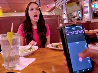 Cumming in Public with Interactive Toy at LUNCH! Public Female Orgasm Interactive Toy