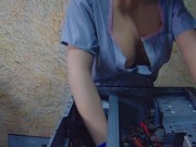 Preview 1 of Super hot computer repair technician sexy tits down blouse