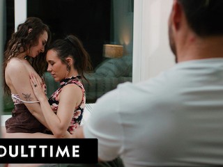ADULT TIME - Cute Brunette Liz Jordan Scissors with her BF's Lesbian Boss Sinn Sage to please Him!
