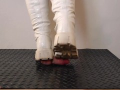 School Friend Crushing and Marching in Painful White Snow Boots - Bootjob, Ballbusting, CBT