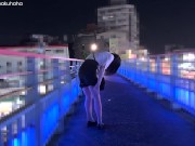 Preview 1 of Exposed on the pedestrian bridge with vibrator ejaculated !