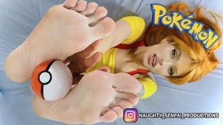 POKÉMON - Misty cosplay pés e footjob provocação (pés descalços, fetiche por pés, pés de cosplay, hentai ahegao)