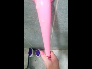 Fucking my new two Foot Long Pink Dildo in the Shower first Time!