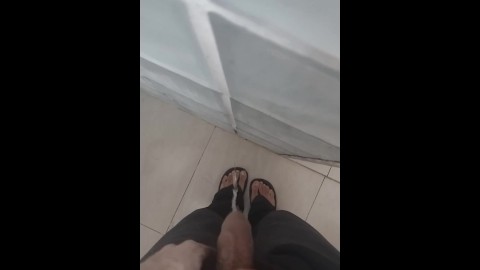 Pissing right on my feet and toes and pants