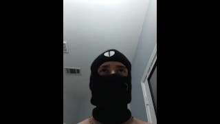 Masked man moans for you while playing with his cock *Moaning, Whimpering*