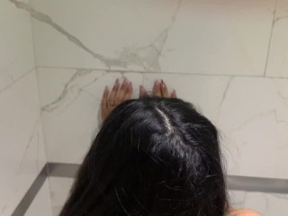 POV with my Asian Girlfriend Sex in the Public Bathroom, Fucked Hard