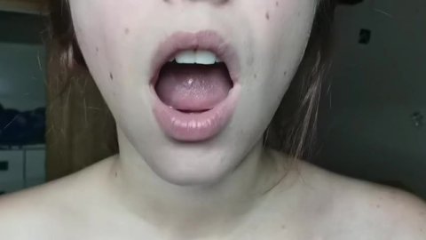 Uvula jerks on my sexy tongue and spits your semen into my mouth