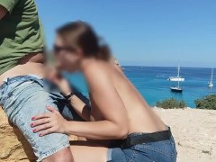 I show my tits in public and give a blowjob to a stranger in Ibiza