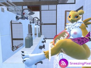 cartoon, digimon, bathtub sex, renamon