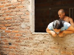 Perverted stepfather fucks his stepdaughter's ass while his wife does the laundry.