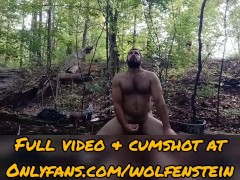 Hot Hairy Bodybuilder Muscle Daddy Jerking Off in the Forest