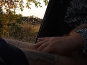 Preview 2 of my wife jerks off my dick in the car in nature close up