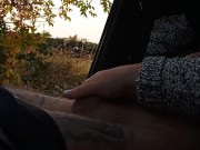 Preview 3 of my wife jerks off my dick in the car in nature close up