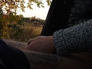Preview 5 of my wife jerks off my dick in the car in nature close up