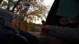 my wife jerks off my dick in the car in nature