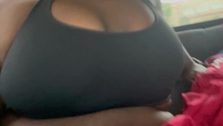 Ebony Transwoman teases big fat tits