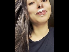 I eat cream. Juicy lips