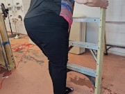 Preview 1 of Janitor climbed ladder and started peeing -hijab BBW SSBBW pissing, fat girl, big fat ass, fat pussy