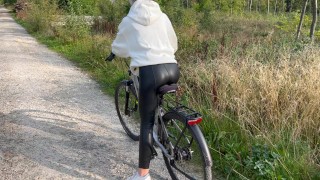 Blonde German Teen Girl In Leather Leggings Is Fucked By A Large Schwanz While Cycling