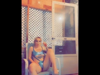 Real Stripper on Smoke Break at Strip Club Legs Spread
