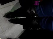 Preview 1 of (custom clip for a fan) Glovejob with latex gloves by Fetishwife in leather thigh high heeled boots