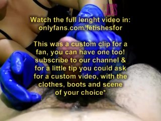 (custom clip for a fan) Glovejob with latex gloves by Fetishwife in leather thigh high heeled boots
