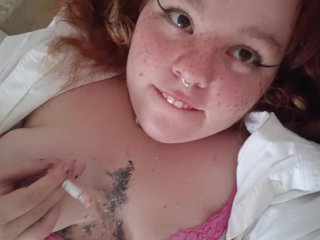 female orgasm, red head, point of view, smoking fetish