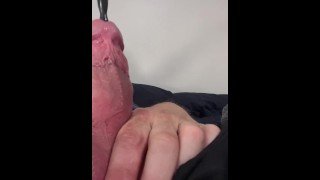14” sounding rod pulled from big white cock urethra