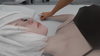 Поцелуйте 2b за ухо и кончите ей на лицо.