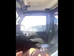 Public car masturbation in the Jeep dick flash