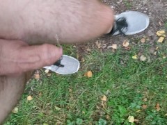 Nude walk in park while peeing