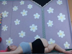Cute MILF does Yoga in tiny shorts