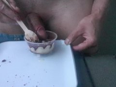 Masturbating and cumshot on food