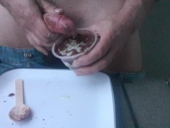 Masturbating and cumshot on food