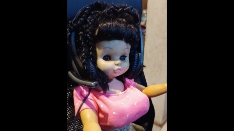 Halloween - Erotic Mini gamer sex doll in a miniskirt receives cumshot on her terrifying face....