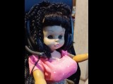 Halloween - Erotic Mini gamer sex doll in a miniskirt receives cumshot on her terrifying face....